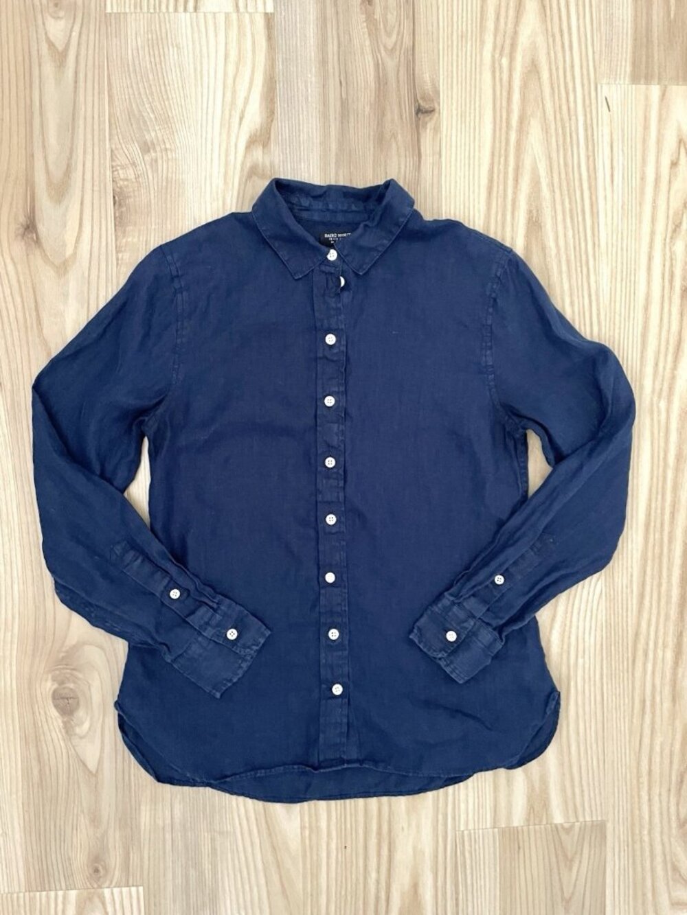 J.CREW Baird McNutt 100% Irish Linen Slim Fit Button Down Shirt Navy Blue size 6